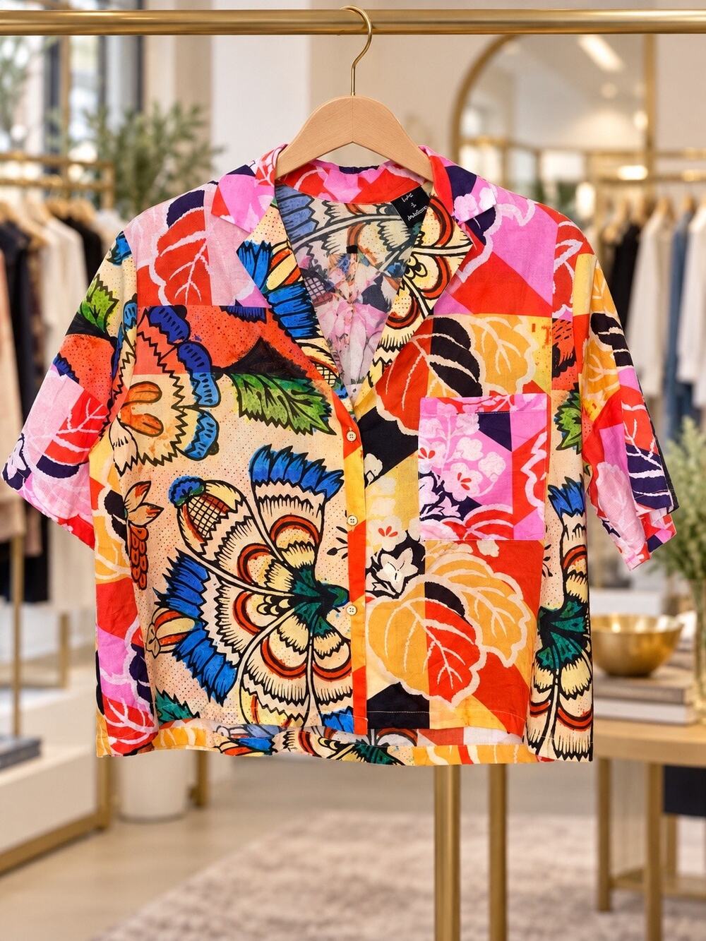 Desigual M Christian Lacroix Tropical Patchwork Cotton Shirt Top Womens L NWT